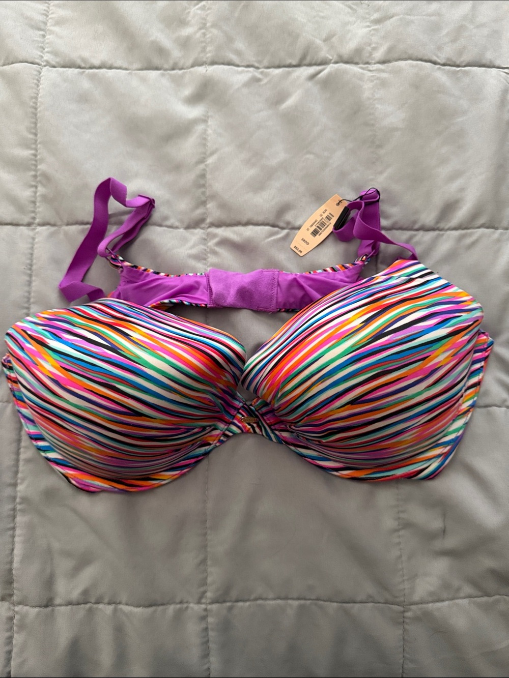 Victoria's Secret Multicolor Striped Underwire Bra with Purple Accents
